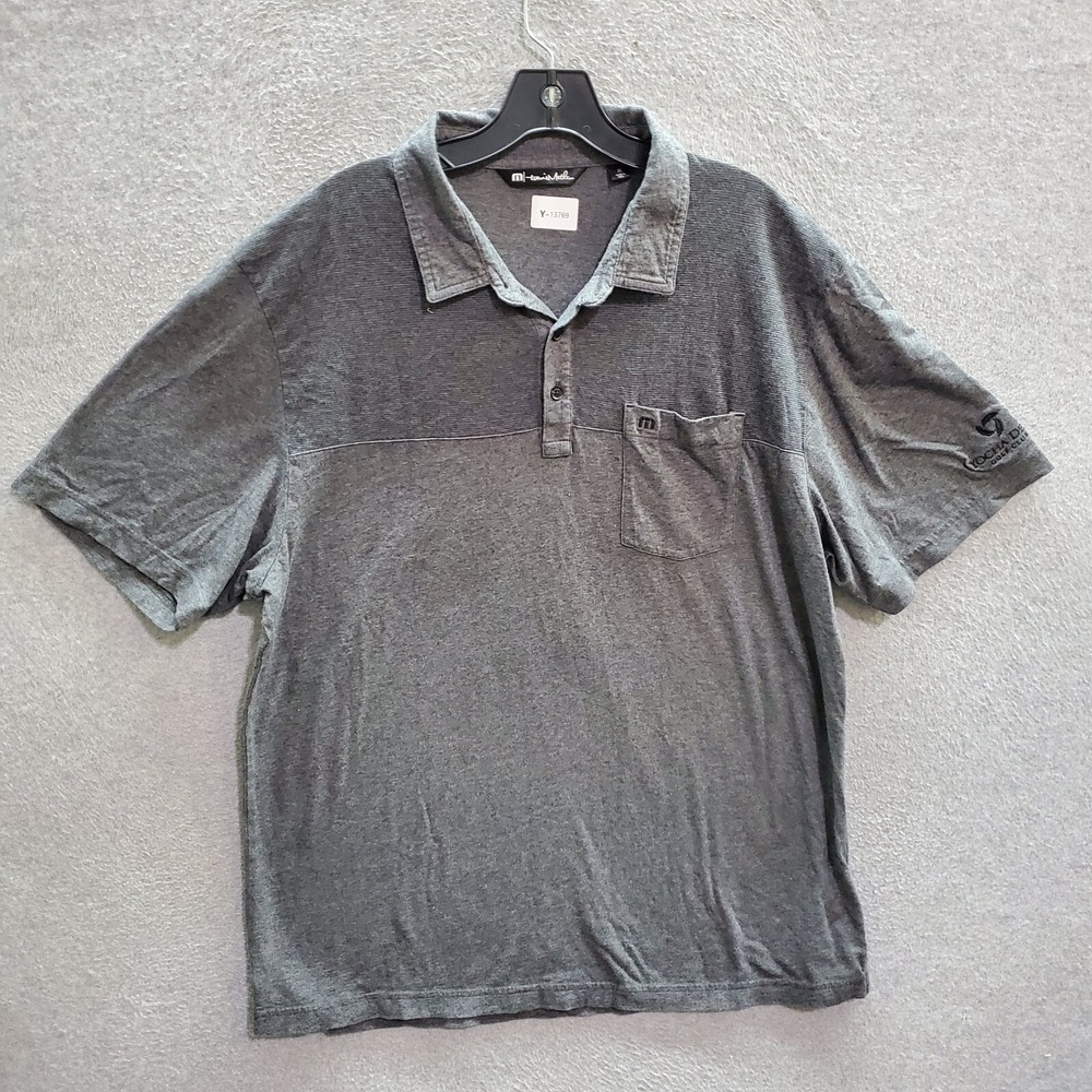 Travis Mathew Men‎ Polo Shirt XL Gray Striped Colorblock Pocket Collar Pullover